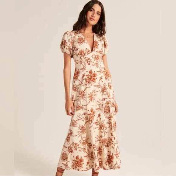 Abercrombie & Fitch Floral Maxi Dress - Cream and Brown - Picture 1 of 10